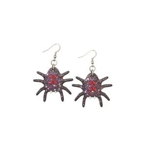 Handmade Purple Spider Resin Earrings Red Rhinestone Goth Halloween OOAK